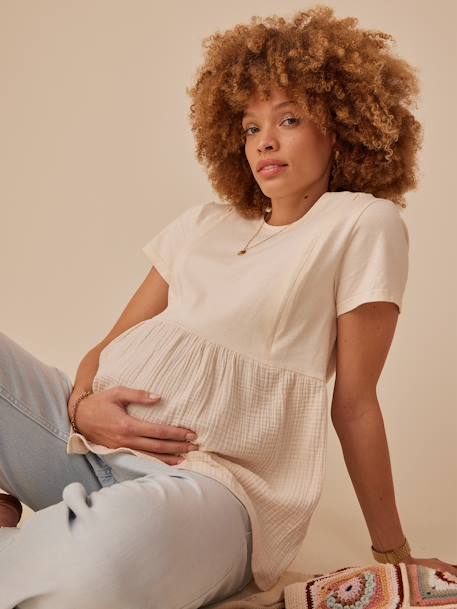 Tee-shirt grossesse bi- matière sable 7 - vertbaudet enfant 