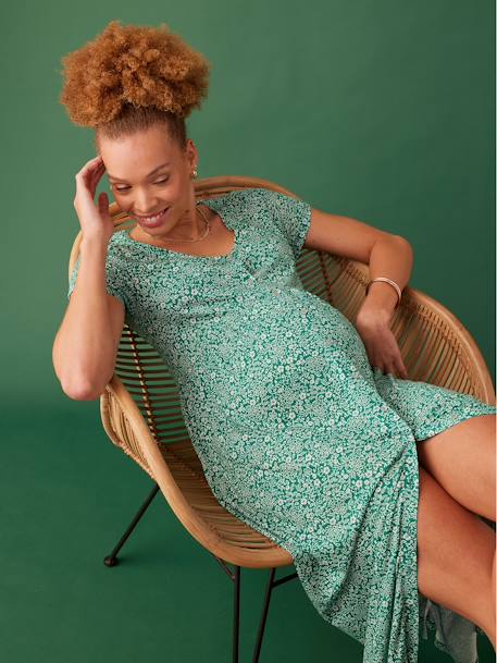 Robe longue grossesse fluide boutonnée vert 1 - vertbaudet enfant 