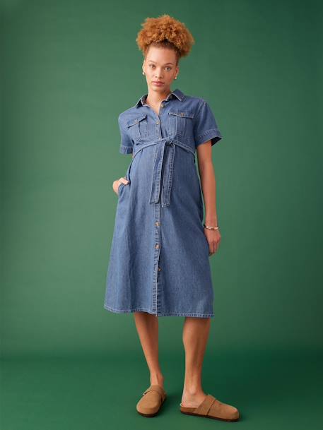 Robe grossesse esprit saharienne en denim stone 1 - vertbaudet enfant 