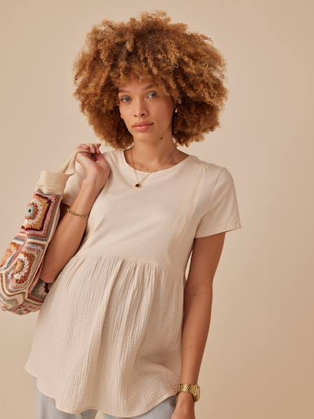 Tee-shirt grossesse bi- matière sable 6 - vertbaudet enfant 