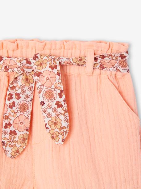 Short bébé fille en gaze de coton ceinture imprimée abricot+écru+rose bonbon 3 - vertbaudet enfant 
