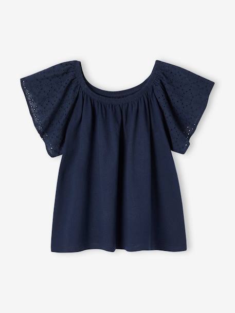 Fille-T-shirt, sous-pull-T-shirt-Tee-shirt manches en broderies anglaises fille