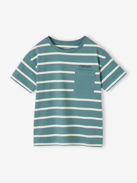 Tee-shirt garçon rayé personnalisable vert d'eau 2 - vertbaudet enfant 