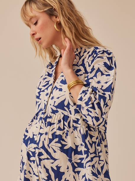 Robe longue grossesse esprit bohème boutonnée bleu roi+grenadine+noir 3 - vertbaudet enfant 