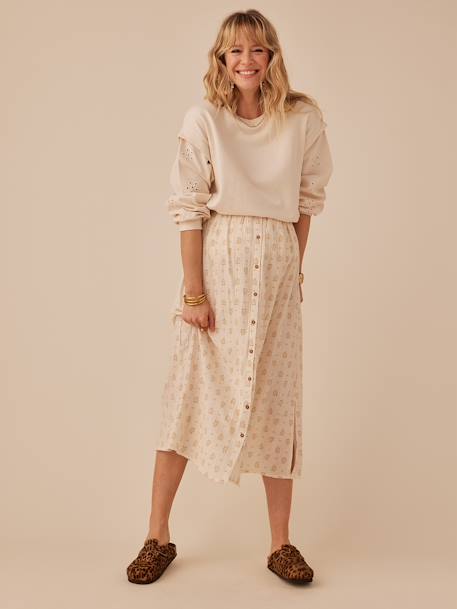 Sweat grossesse bi-matière manches ajourées kaki+sable 6 - vertbaudet enfant 