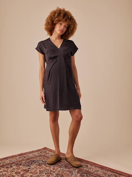 Robe grossesse satinée effet noué anthracite 1 - vertbaudet enfant 