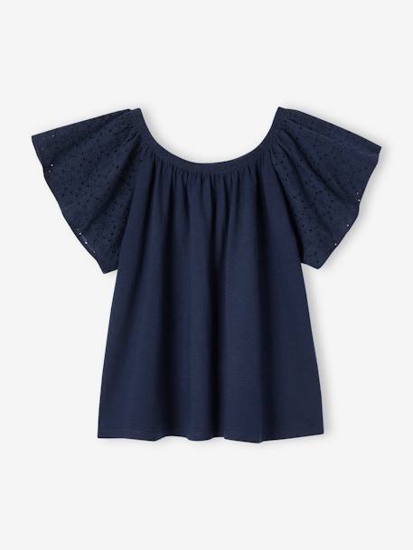 Tee-shirt manches en broderies anglaises fille écru+marine 7 - vertbaudet enfant 