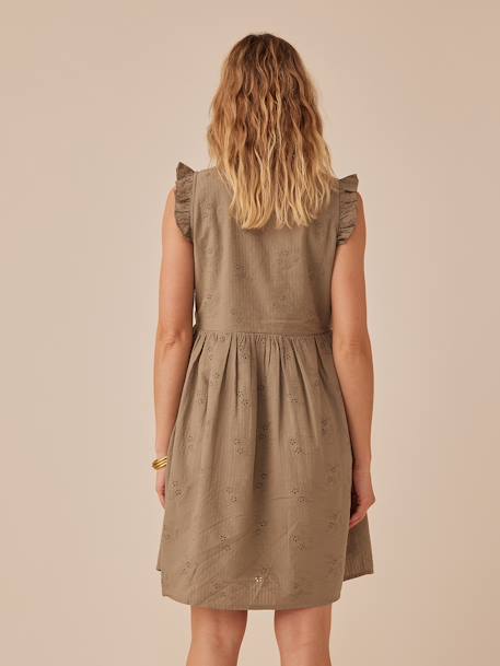 Robe courte grossesse en broderie anglaise manches volantées kaki 3 - vertbaudet enfant 