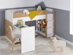 Chambre et rangement-Chambre-Lit bébé, lit enfant-Lit mi-hauteur avec bureau et rangement 90x190 OPUS - Blanc/Bois