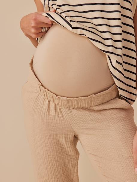 Pantalon grossesse en gaze de coton style paperbag ENVIE DE FRAISE sable+vieux rose 3 - vertbaudet enfant 