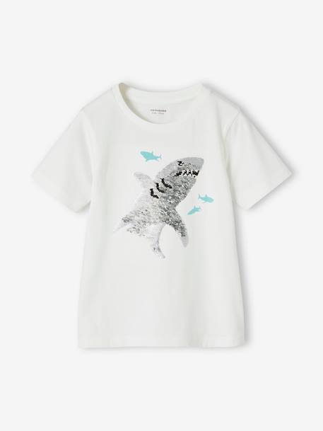 Tee-shirt garçon motif à sequins réversibles blanc+bleu nuit+bleu océan+écru+vert d'eau 2 - vertbaudet enfant 
