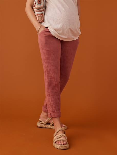 Pantalon grossesse en gaze de coton style paperbag ENVIE DE FRAISE sable+vieux rose 7 - vertbaudet enfant 