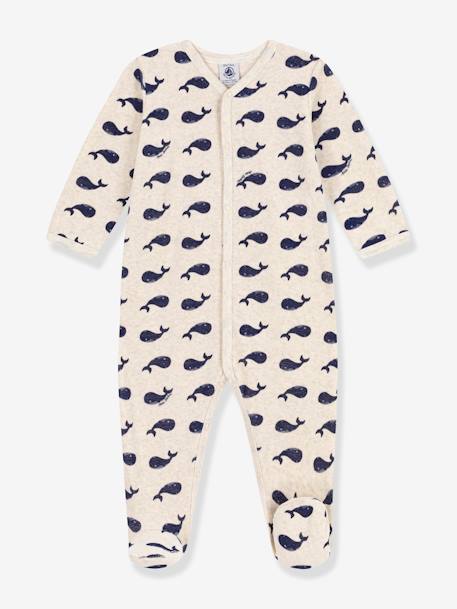 Pyjama bébé baleines marines en velours PETIT BATEAU beige chiné 1 - vertbaudet enfant 