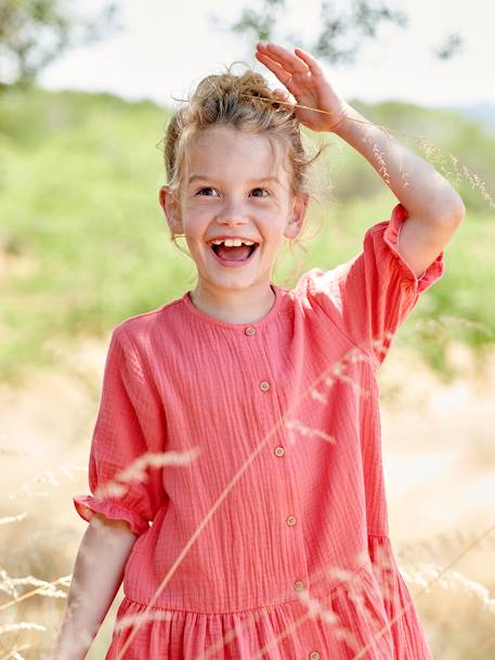 Robe boutonnée en gaze de coton rouge 7 - vertbaudet enfant 