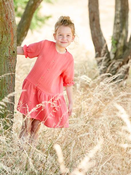 Robe boutonnée en gaze de coton rouge 1 - vertbaudet enfant 