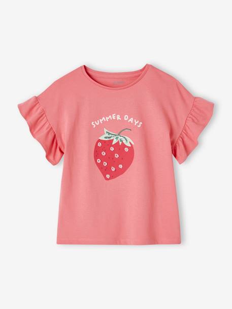 Tee-shirt motif à sequins fille écru+fraise+mandarine 4 - vertbaudet enfant 