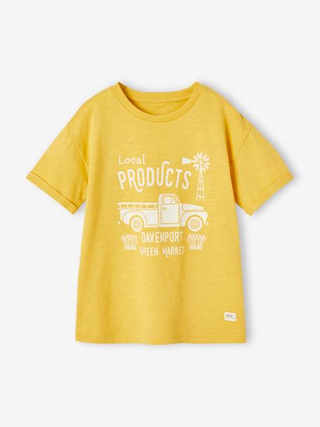 Tee-shirt motif vintage garçon manches courtes roulottées jaune 1 - vertbaudet enfant 