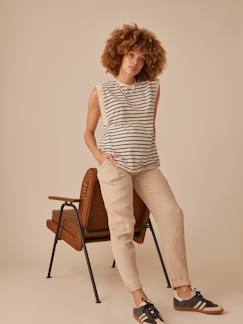 Vêtements de grossesse-Pantalon grossesse en gaze de coton style paperbag