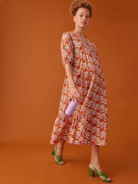 Robe longue grossesse esprit bohème écru+vert 1 - vertbaudet enfant 