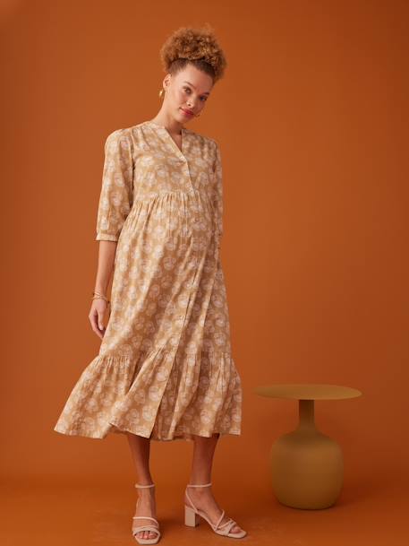 Robe longue boutonnée esprit bohème jaune 1 - vertbaudet enfant 