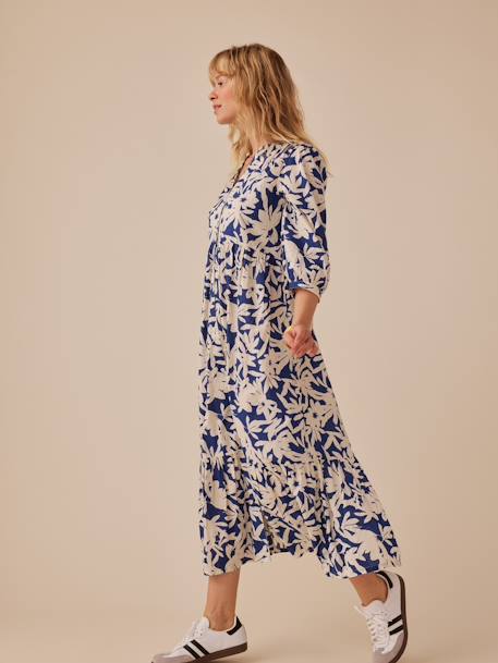 Robe longue grossesse esprit bohème boutonnée bleu roi+grenadine+noir 5 - vertbaudet enfant 