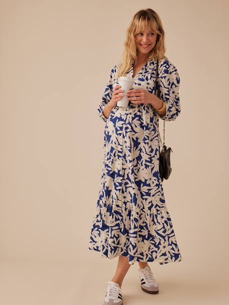 Robe longue grossesse esprit bohème boutonnée bleu roi+grenadine+noir 1 - vertbaudet enfant 
