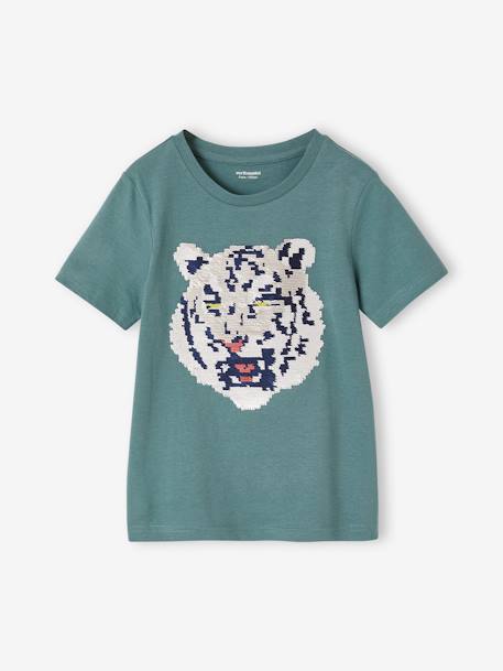 Tee-shirt garçon motif à sequins réversibles blanc+bleu nuit+bleu océan+écru+vert d'eau 30 - vertbaudet enfant 