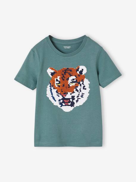 Tee-shirt garçon motif à sequins réversibles blanc+bleu nuit+bleu océan+écru+vert d'eau 29 - vertbaudet enfant 