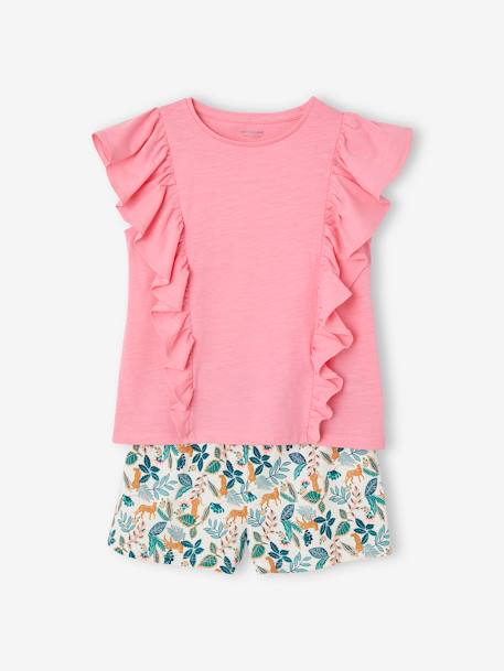 Ensemble tee-shirt et short fille rose+rose pâle+vert d'eau 1 - vertbaudet enfant 