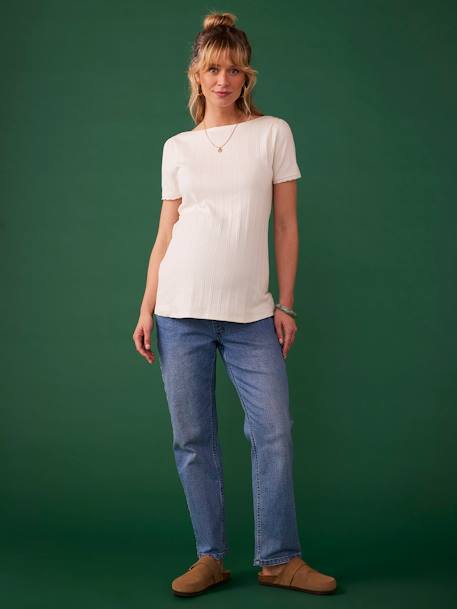 Tee-shirt de grossesse décolleté dos maille désaiguillée écru+kaki+terracotta 3 - vertbaudet enfant 