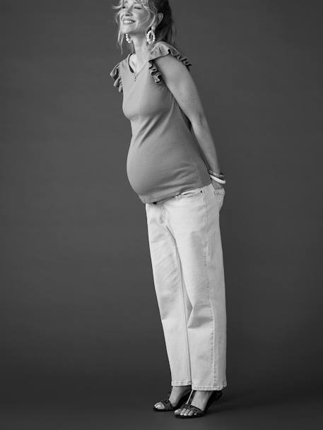 Tee-shirt grossesse en côtes ENVIE DE FRAISE manches courtes volantées kaki+noir 3 - vertbaudet enfant 