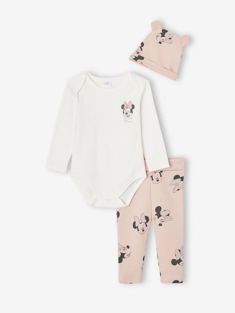 Ensemble bébé fille body + pantalon + bonnet Disney® Minnie blanc/rose poudré 1 - vertbaudet enfant 