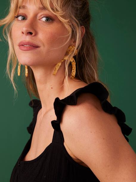 Robe de grossesse en gaze de coton bretelles à volants noir 4 - vertbaudet enfant 