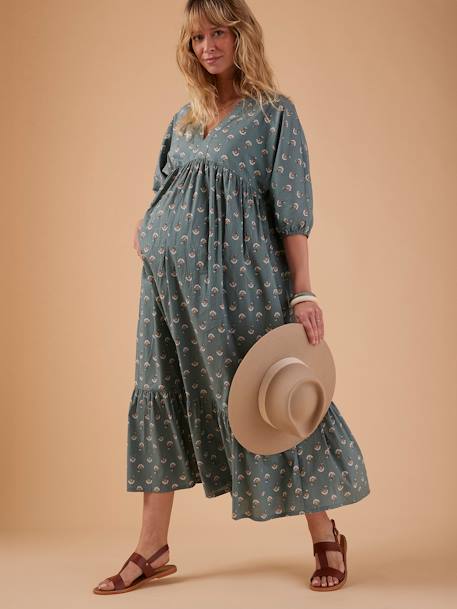 Robe longue grossesse esprit bohème écru+vert 6 - vertbaudet enfant 