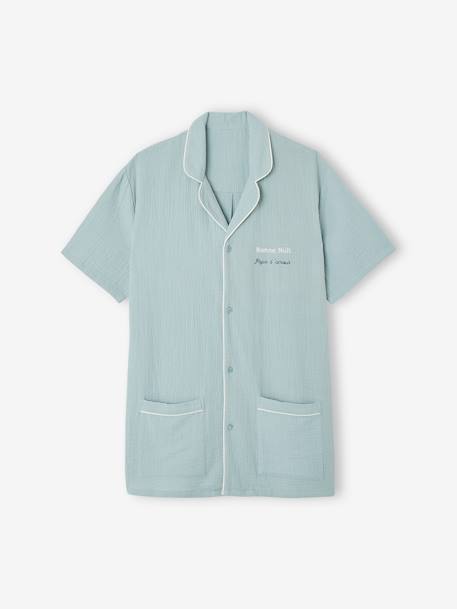 Pyjama short gaze de coton homme team famille personnalisable vert sauge 8 - vertbaudet enfant 
