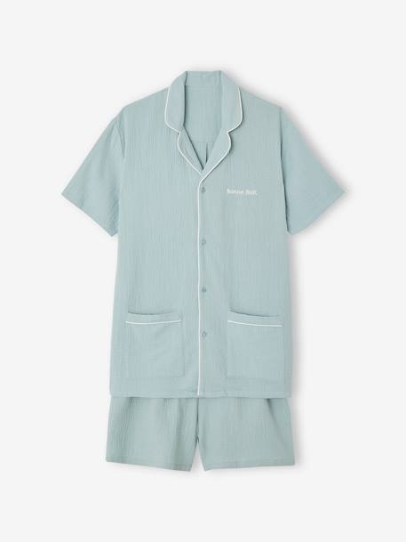 Pyjama short gaze de coton homme team famille personnalisable vert sauge 3 - vertbaudet enfant 