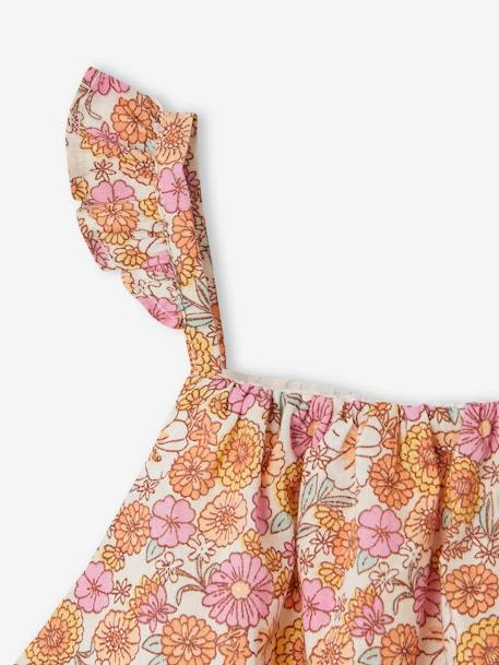 Blouse 'cropped' motifs fleurs fille bretelles à volants abricot poudré 4 - vertbaudet enfant 