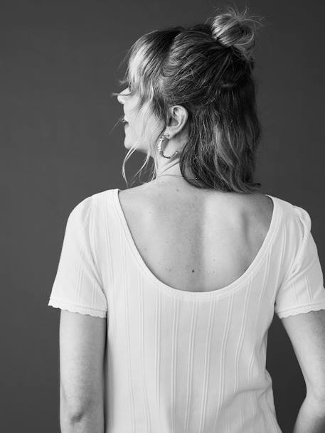 Tee-shirt de grossesse décolleté dos maille désaiguillée écru+kaki+terracotta 4 - vertbaudet enfant 