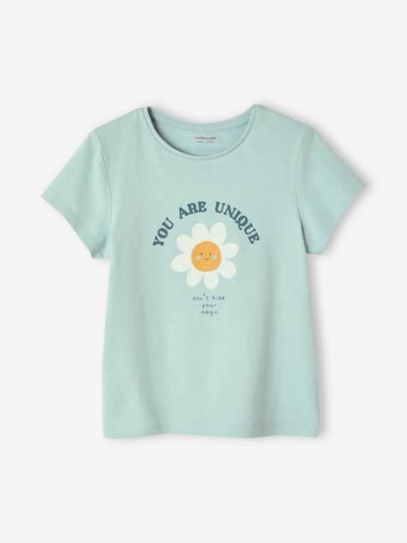 Tee-shirt à message Basics fille bleu ciel+bleu pâle+corail+écru+fraise+marine+rose bonbon+rouge+vanille+vert sapin 1 - vertbaudet enfant 
