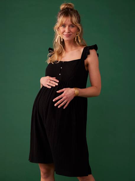 Robe de grossesse en gaze de coton bretelles à volants noir 2 - vertbaudet enfant 