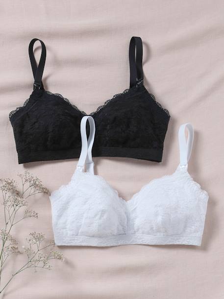 Lot de 2 brassières d'allaitement microfibre et dentelle noir 1 - vertbaudet enfant 