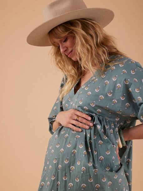 Robe longue grossesse esprit bohème écru+vert 10 - vertbaudet enfant 