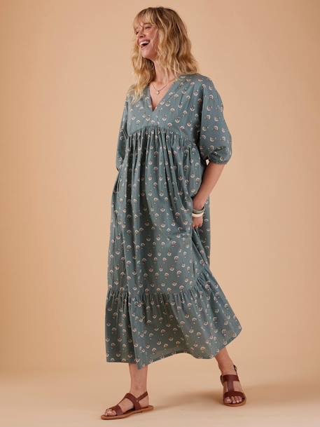 Robe longue grossesse esprit bohème écru+vert 5 - vertbaudet enfant 