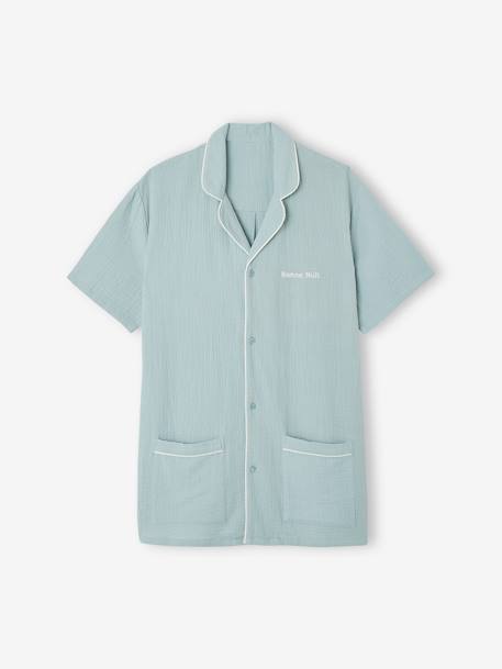 Pyjama short gaze de coton homme team famille personnalisable vert sauge 1 - vertbaudet enfant 