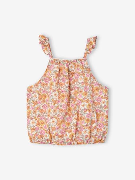 Blouse 'cropped' motifs fleurs fille bretelles à volants abricot poudré 3 - vertbaudet enfant 