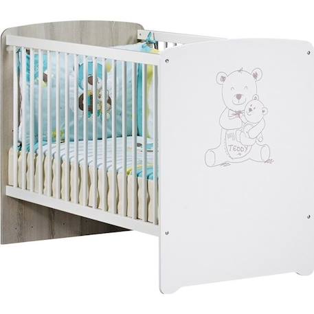 Lit bébé - 120 x 60 cm - Babyprice Teddy - Sérigraphié ours - En bois blanc BLANC 1 - vertbaudet enfant 