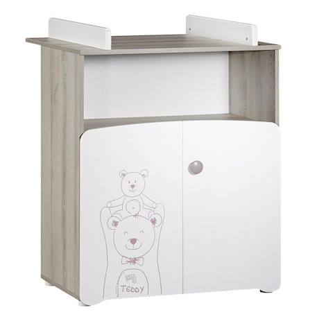 Commode à langer - Babyprice - Teddy - En bois blanc - Sérigraphie ours - 2 portes- 97x76x66cm BLANC 1 - vertbaudet enfant 