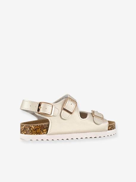 Sandales monochrome à 3 boucles fille beige doré+rose 2 - vertbaudet enfant 