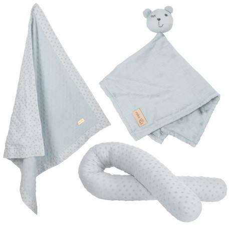 Bébé-Ensemble-ROBA Coffret Bébé Lil Planet - 3 PCS - 1 Coussin Traversin + 1 Couverture + 1 Doudou - Cadeau de Naissance - Bleu Clair