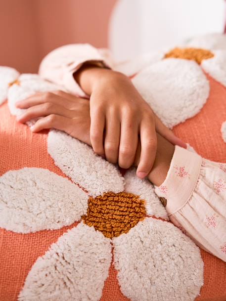 Coussin carré fleurs à pompons mandarine 4 - vertbaudet enfant 
